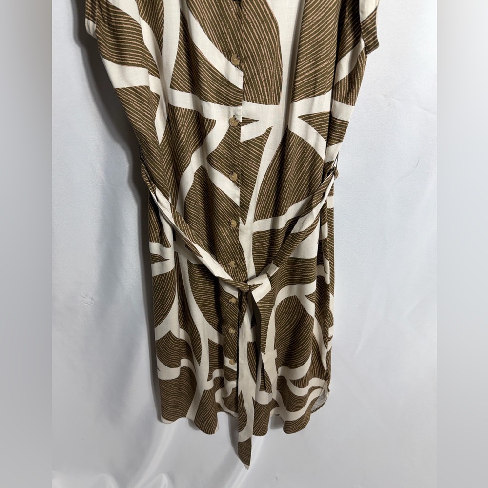 Worthington Tencel Lyocell Abstract Brown White Belted Button Front Dress XXL - Picture 3 of 9
